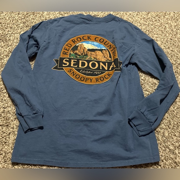 Gildan Blue Long Sleeve Tee with Sedona Graphic on Front and Back 100% Cotton - Picture 2 of 5